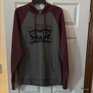 Levi's Men's Two-Tone Hoodie in Gray and Maroon